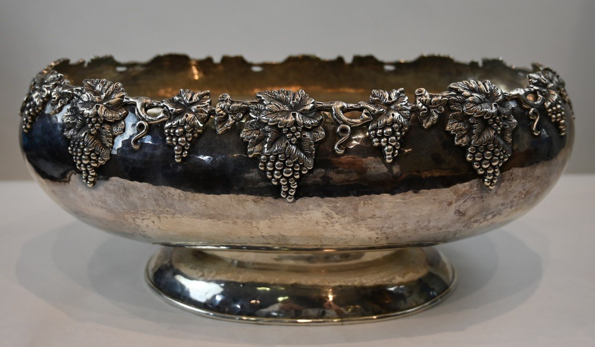Centrepiece With Hand-engraved Borders With Grape Shoots In Silver 800 20th Century-photo-2